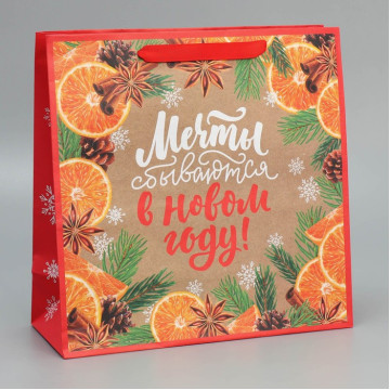 Пакет крафтовый квадратный «Мечты», 30 × 30 × 12 см.