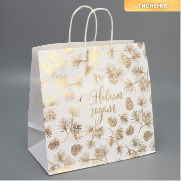 Пакет подарочный крафтовый Gold, 32 × 28 × 15 см.