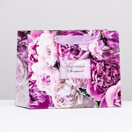 Пакет ламинированный горизонтальный "Счастливых моментов, пионы", 23 х 18 х 10 см.