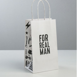 Пакет подарочный крафт «For real man», 12 × 21 × 9 см.