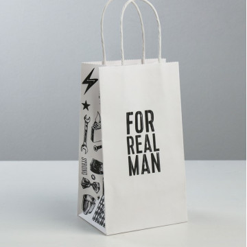 Пакет подарочный крафт «For real man», 12 × 21 × 9 см.