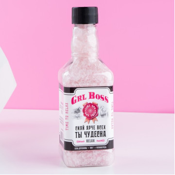 Соль для ванны во факоне виски GRL BOSS, аромат нежная роза, 300 г.