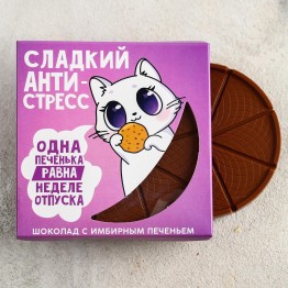Молочный шоколад с имбирным печеньем «Сладкий антистресс», 45 г.| Фабрика счастья