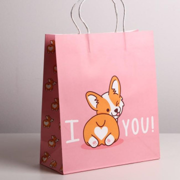 Пакет крафтовый I love you, 26 × 30 × 11,5 см.