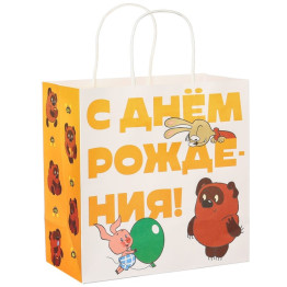 Пакет крафтовый, подарочный, "С Днём рождения!", 22х22х11 см.